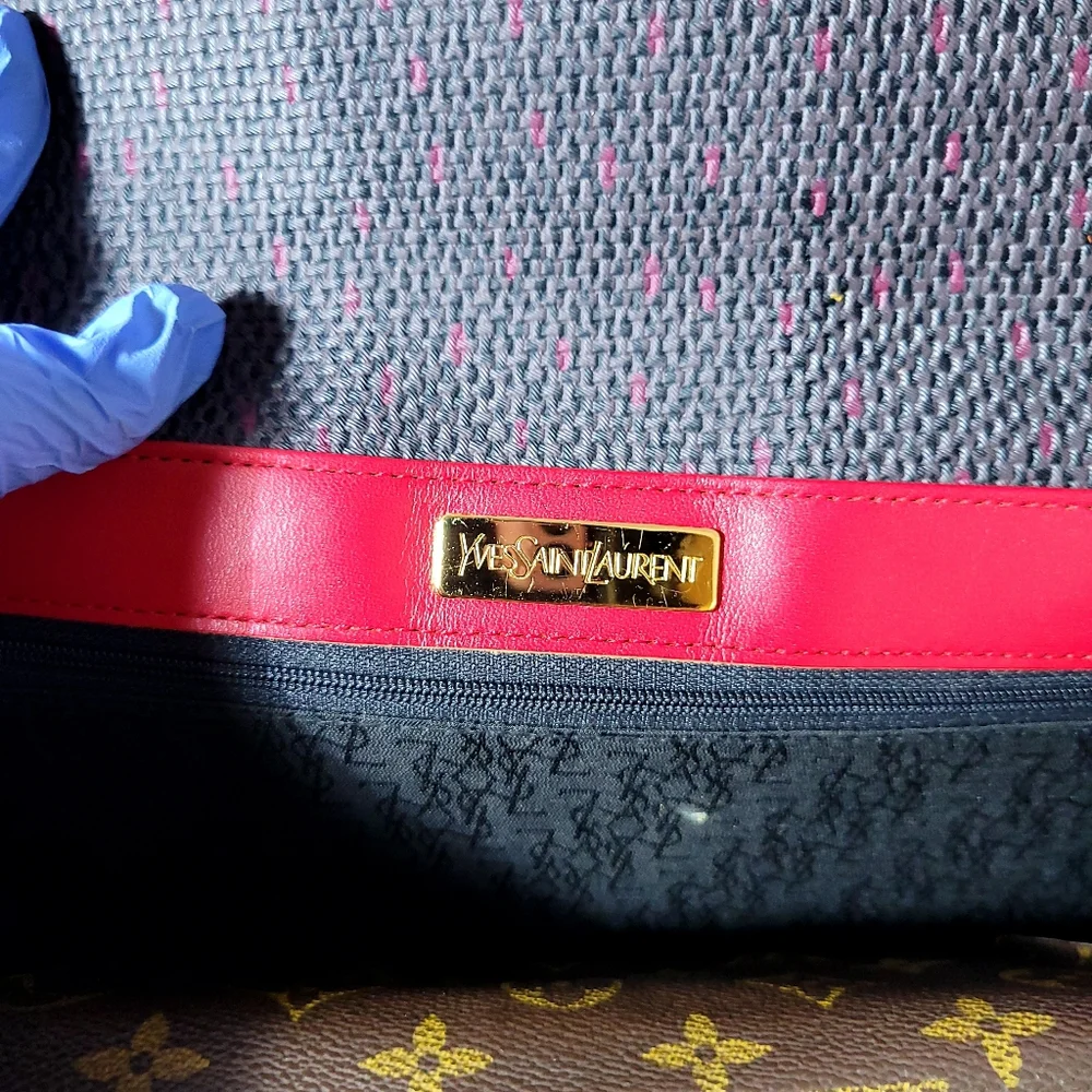 Yves Saint Laurent YSL Black Woven Flap Clutch Bag Red - Picture 7 of 10